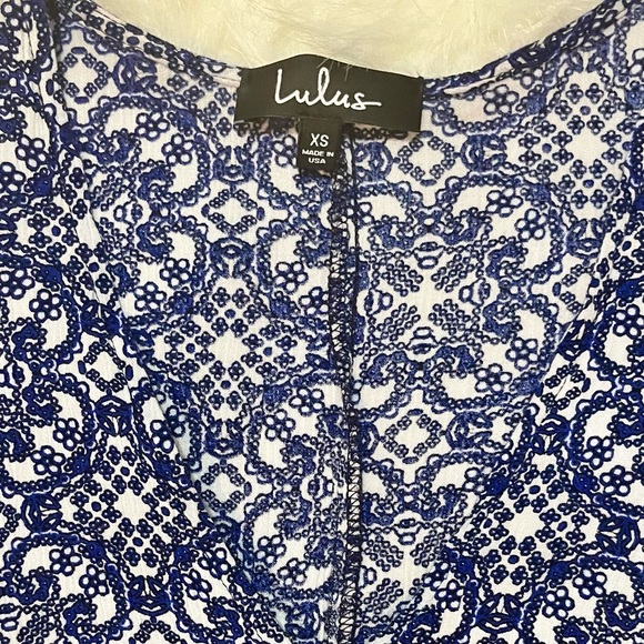 Lulus Mandala Daydream Blue/White Print Long Sleeve Dual Split Maxi Dress - Picture 7 of 9